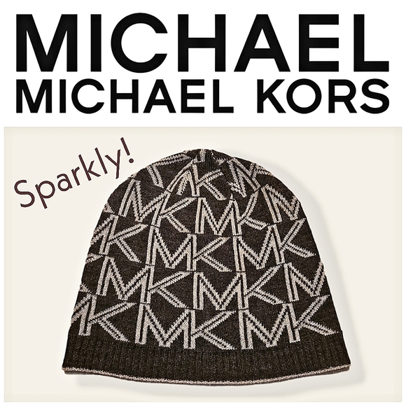 MICHAEL Michael Kors Accessories - Michael Kors Metallic & Brown knitted logo beanie